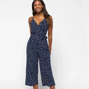 Kaileigh Navy Rica Knit Crop Jumpsuit Size Small